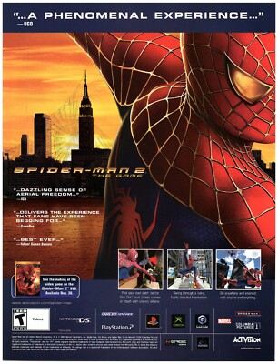 2004 Spider-Man 2 Video Game Print Ad, Spidey Up Close Web On Cityscape Quotes
