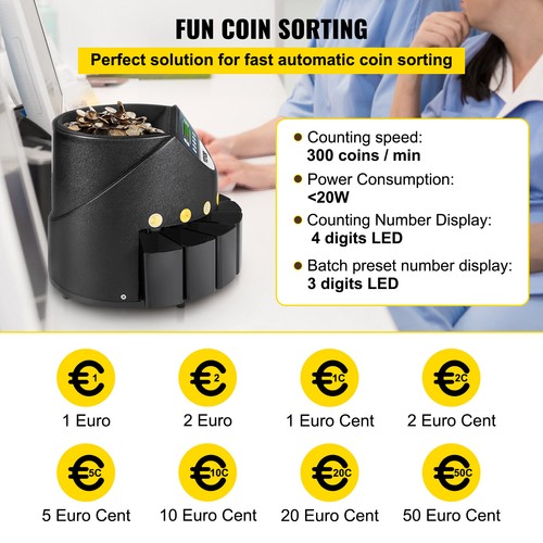 VEVOR Compteuse de Pièces en Euro à LED avec Fonction de Tri 8 Boîtes Collecte - Picture 3 of 12