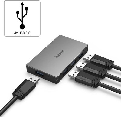 Hama 4 Port USB 3.0-Hub - Grau (00200115)