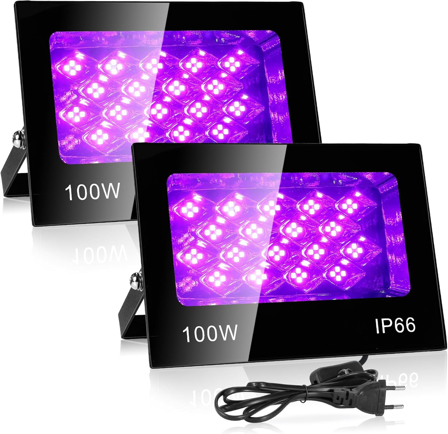 2 Pezzi 100W Luce Nera UV, IP66 Impermeabile Luce UV, 395-405Nm Potente Faro UV,