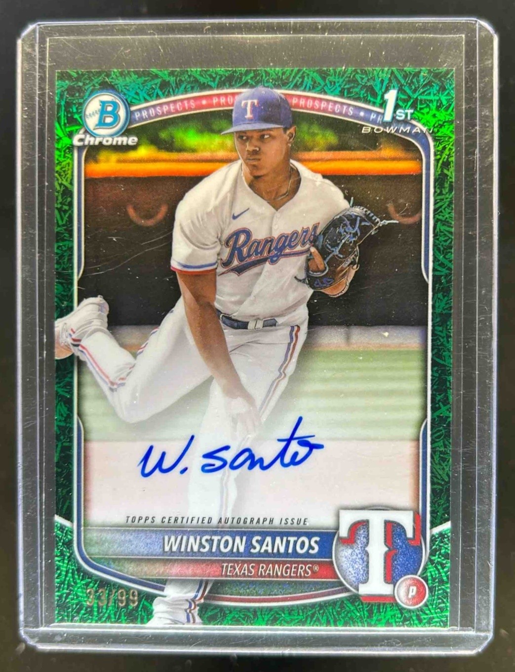 2025 Bowman Winston Santos Chrome Auto Green Grass Refractor 1st Prospect #33/99