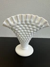 Vintage Fenton White Milk Glass 5.5" Hobnail Fan Vase w/Ruffled Crimped Edge