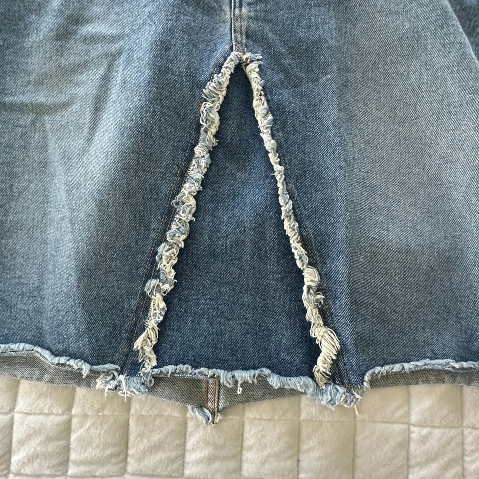 Vintage HOT KISS Skirt Womens 9 Blue Denim Fringe Trim Retro Y2K Boho Grunge - Image 3 of 4