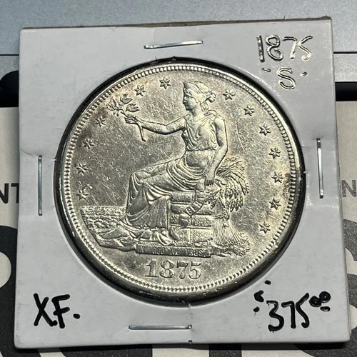1875 S Silver Trade Dollar Coin XF Details