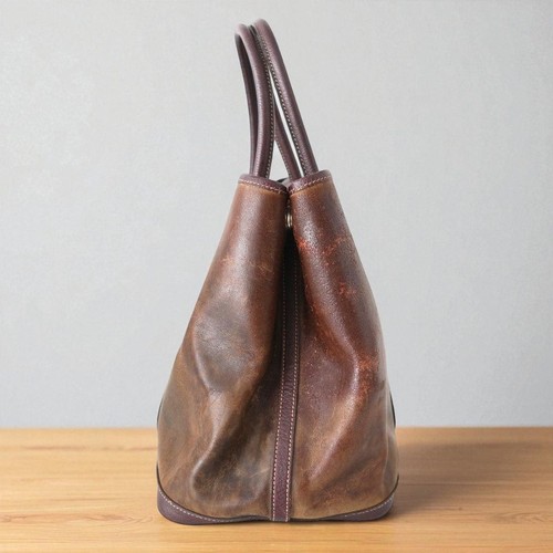 AUTH HERMES Garden party PM Bag Shoulder Bag Tote Bag Brown Amazonia - Picture 4 of 9