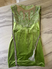 Women  s Green Velvet Belly Dance Costume Dress with Rhinestone Fringe