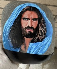 Jesus Art Hand Painted On A Large Rock In Acrylic ! Lifelike! Approx 7x6x2