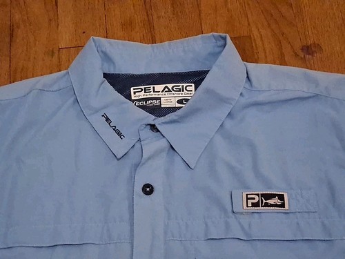 Pelagic Eclipse Guide Hemd Blau Button Offshore Herren Large Angeln