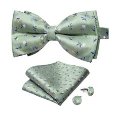 Paisley Pre-Tied Sage Green Bow Ties for Men Silk Adjustable Bowtie and Pocke...