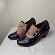 Handmade Embossed Leather Bootie Purple Flora...