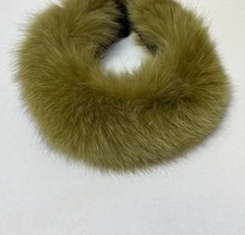 Vintage Olive Green Real Fur Collar Wrap Hook-&-Loop Closure Luxurious Soft Trim