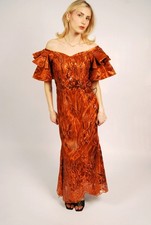 80s Sequin Prom Gown M medium burnt rust orange vintage formal dance glam cute