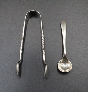 2x Atq 925 SILVER Hallmarked SUGAR TONGS & MUSTARD SPOON 17.4g P25
