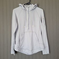 Athleta Heavenly Heights Half-Zip Hooded Sweatshirt Striped Gray Women's Medium
