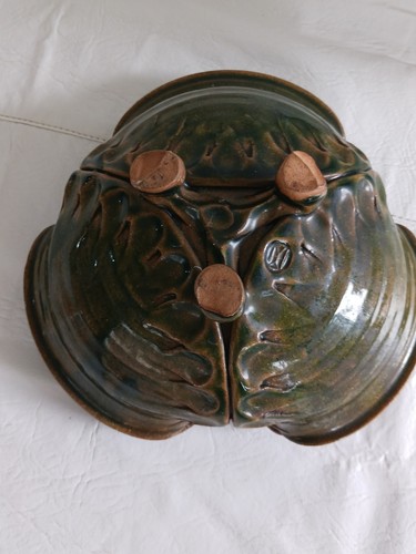 Vintage Studio Pottery Bowl Green 9" Stamp Sign Perfect Condition - Picture 8 of 15