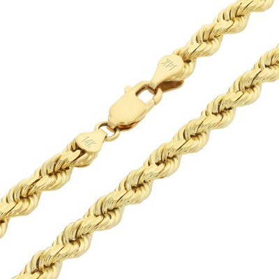 14K Yellow Gold 1mm-10mm Diamond Cut Rope Chain Necklace Mens Women 16''- 30''