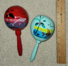 Gourd Maraca Bright Hand Painted Made In Mexico Instrument Lot 2 