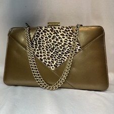 Vintage 50s 60s Gold Vinyl Handbag Retro Leopard Snap Clasp Frame Purse USA Made