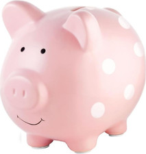 Large Ceramic Piggy Bank Pink Ideal for Boys and Girls Polka Dots Gray