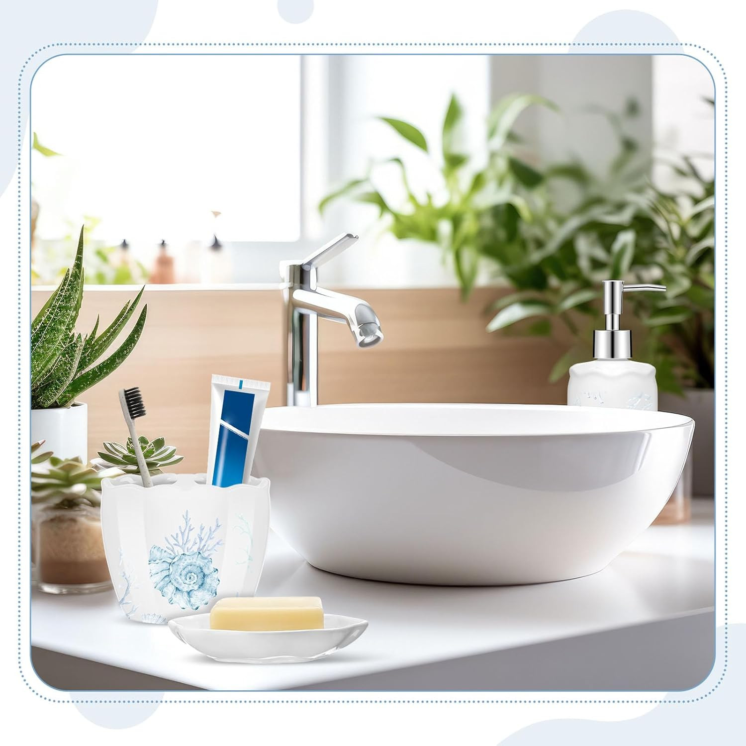 4 Pcs Beach Bathroom Accessories, Ocean Animals Bathroom Decor, under the Sea Tu