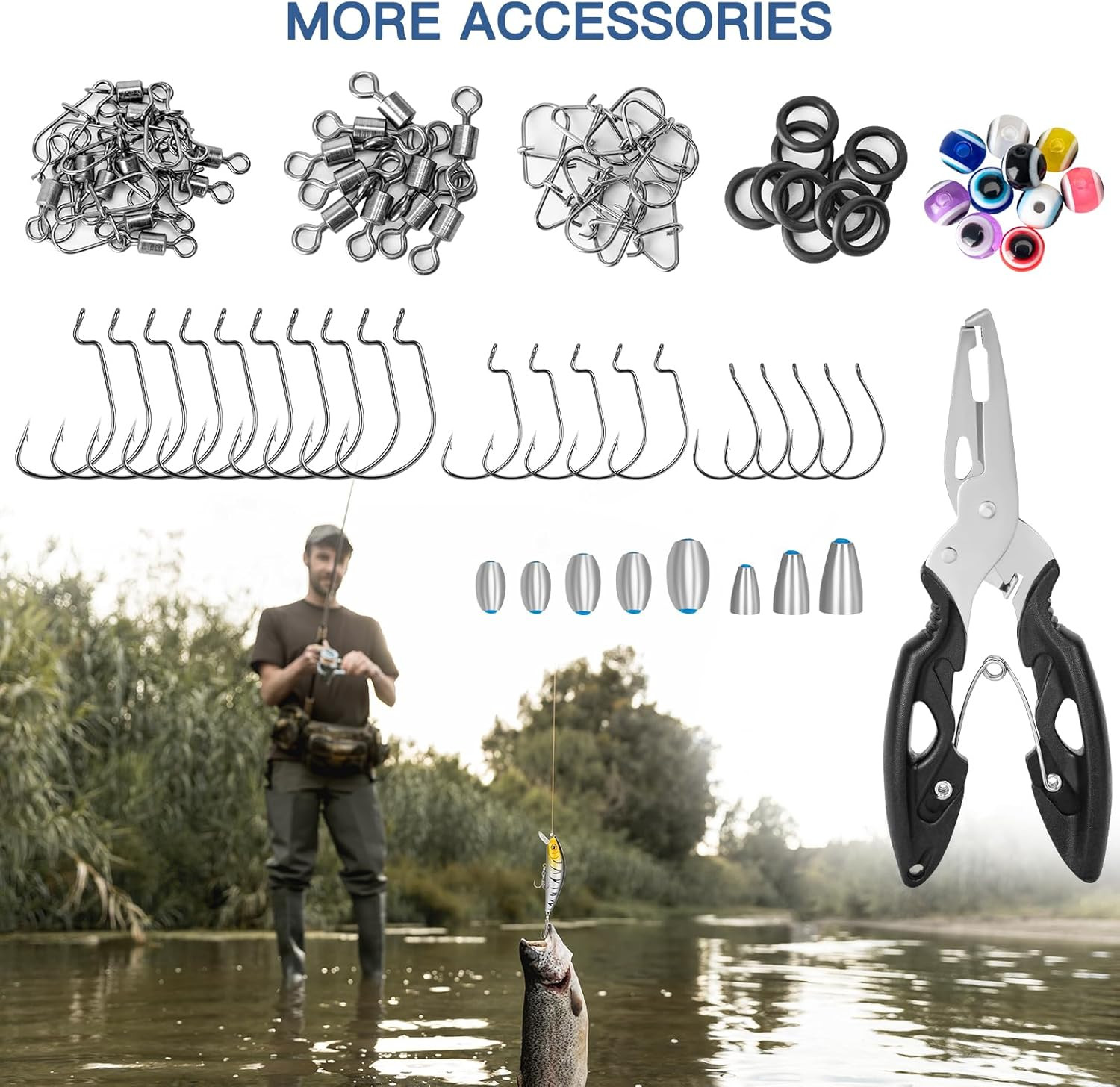 Fishing Lures, 144Pcs Tackle Box Included Crankbaits, Spoon, Hooks, Jigs, Weight