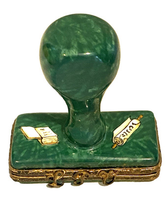 LIMOGES France PEINT MAIN Trinket Box Detailed MARBLED Vtg RUBBER STAMP-SIGNED