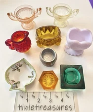 antique vintage salt cellar lot of 9 Colored handled Pink yellow Teal red