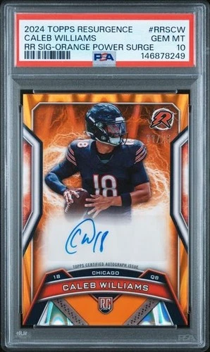 2024 Topps Resurgence Caleb Williams RC Orange Power Surge Auto # 11/25 PSA 10