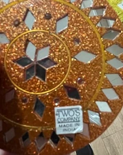 Gold Sparkle Diamond Cut Glass Pocket Mirror Decorative Twos Company India VTG