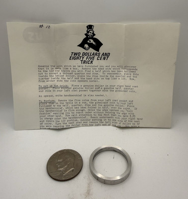 Vintage Two Dollars And Eighty Five Cent Trick Magic Prop Coin Ring READ