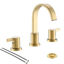 8 Inch 3 Hole 2 Handle Waterfall Widespread Brushed Gold Bathroom Sink Faucet wi