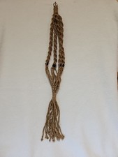 Vintage Retro 1970s Macrame Jute Plant Hanger Flowerpot Holder w/ Wood Beads 40"