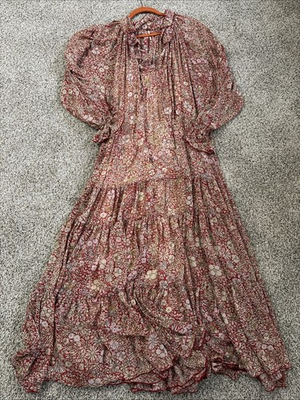 #ad Free People Women#x27;s See It Through Floral Long Sleeve Maxi Dress Size L $35.00