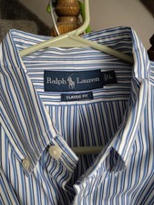 Ralph Lauren L Mens Blue Stripe Custom Fit Long Sleeve Button Down Shirt Large