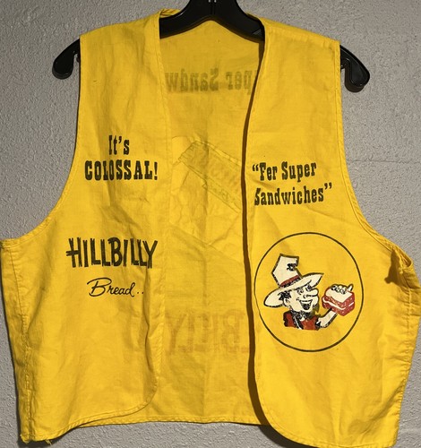 Distressed Hillbilly Bread yellow vest 1970's vintage