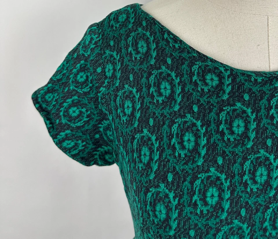 Vestido vintage años 50 para mujer pequeño verde esmeralda floral cachemira algodón tejido vacaciones Foto 2 de 4