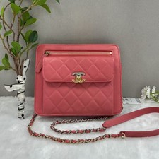 Chanel Pink Lambskin Quilted Front Flap Zip Back WOC Crossbody Bag AUTH