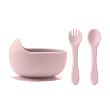 3Pcs Silicone Baby Feeding Bowl Set Baby Learning Dishes Suction Bowl Set Wood S