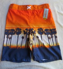 New Boys XL 16 Husky Cat Jack Orange Blue Palm Tropical Swim Trunks Swimwear