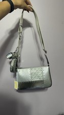 Michael Kors Silver Metallic Logo Shoulder Ba...