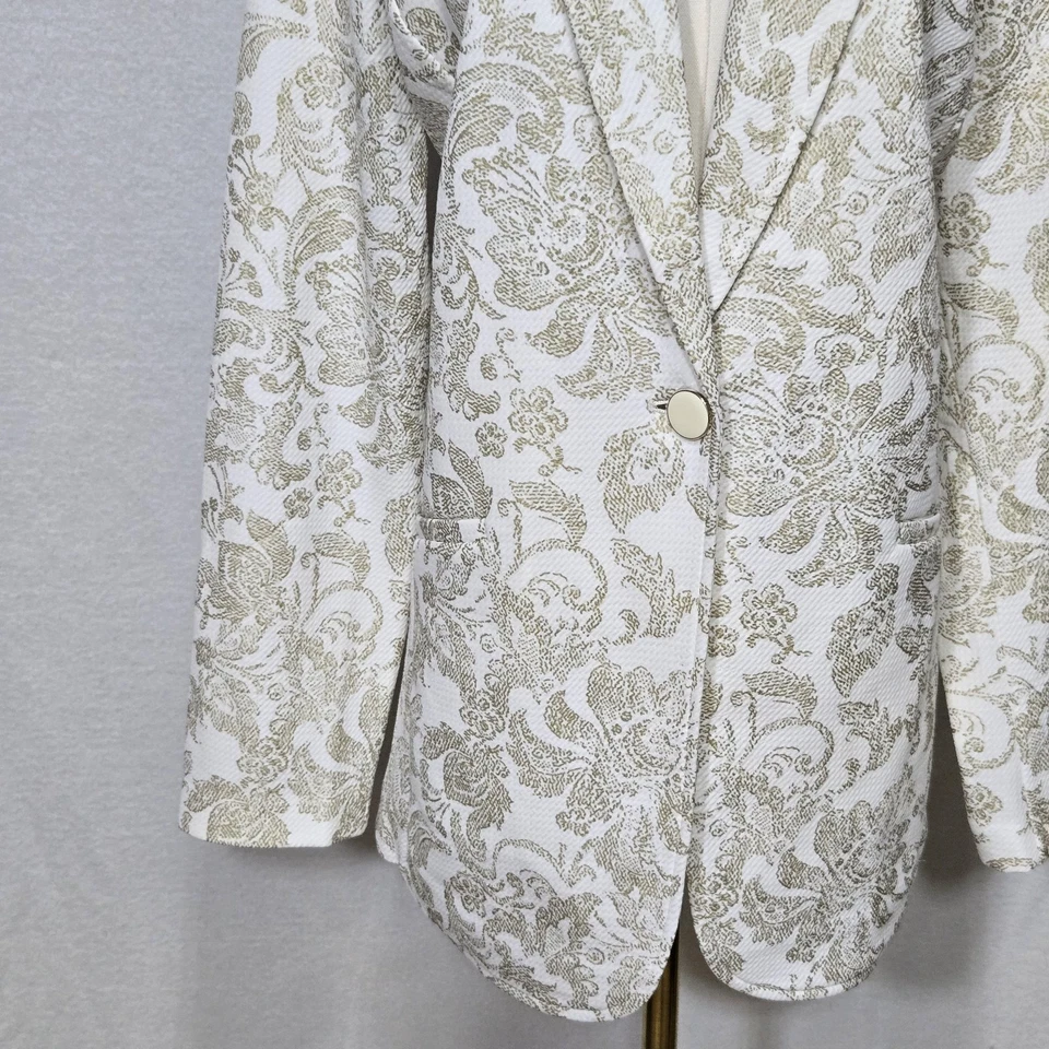 Blazer Susan Graver Mujer Grande Jacquard Floral Ocasión Elegante Chaqueta Dorada Foto 4 de 4