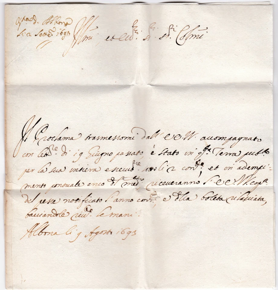 1693 ALBONA ISTRIAN GOVERNMENT DOCUMENT LETTER TO VENETIA ITALY BY SHIP - Image 2 of 4