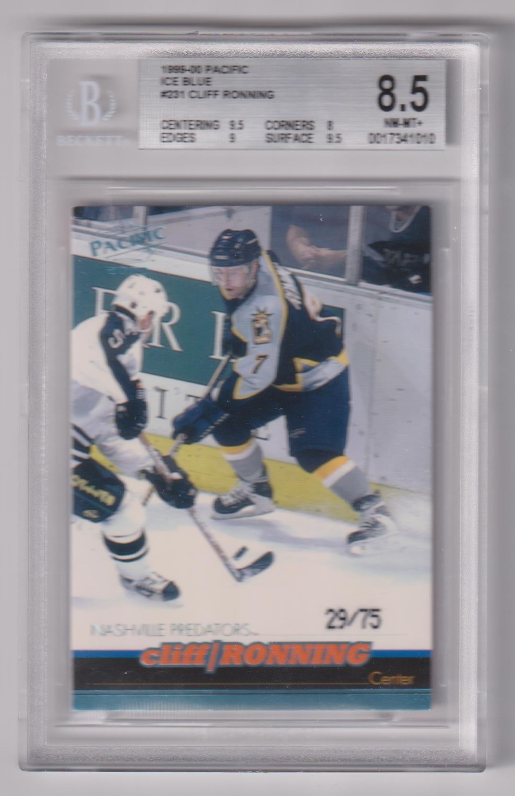 1999-00 Pacific Ice Blue Cliff Ronning #29/75 BGS 8.5 (w/ two 9.5's)