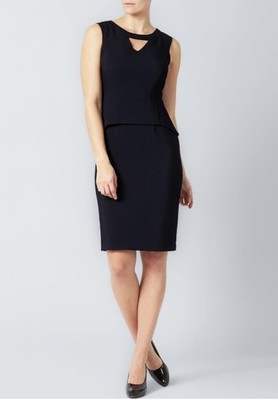 Jacques Vert Womens Peplum Twill Dress UK 12 Black Navy Blue Elegant Occasion 
