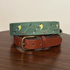 Smathers  Branson Needlepoint Belt 36 Golf Clubs Flags Hand-Stitched Sage Green