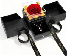 Valentines Day Preserved Rose with Necklace Light Up Gift for Her Mom Wife