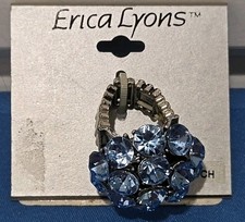 Vtg. NEW Erica Lyons Bright Blue Dome Rhinestone Stretch Ring