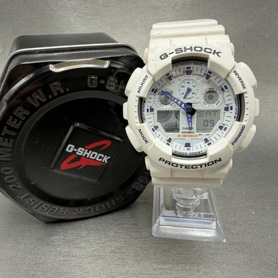 Casio G-Shock GA-100A Watch Men 51mm White Alarm Chronograph Round New Battery