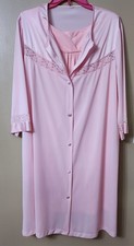 Vanity Fair Peignoir Set Pink  Peach Robe Nightgown Lace Satin Sz Large-38 VTG