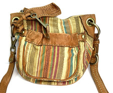Fossil What Vintage Are You Crossbody Bag Boho Stripe Leather Trim Key Charm